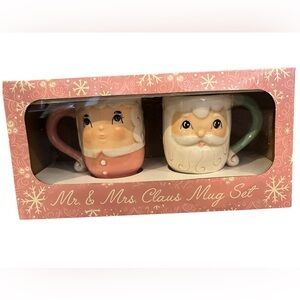 New in Box Johanna Parker Retro Style Santa & Mrs Claus Christmas Mug Set Pastel